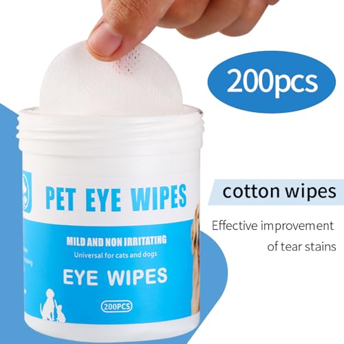 GOUFGUI DOG EYE WIPES200COUNT,NATURAL PLANT INGREDIENTS,EFFECTIVELY REMOVES EYE DIRT,EYE SECRETIONS,MUCUS SECRETIONS,IMPROVE TEAR STAINS,SUITABLE FOR DAILY CLEANING AND CARE OF CATS AND DOGS EYE WIPES