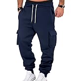 TRFIC Mens Fleece Cargo Sweatpants Heavyweight Elastic Waist Pants with Pockets Baggy Drawstring Jogger Pants