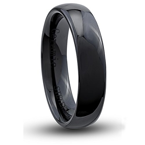 STEVEN G Black Ceramic Band Style Wedding / Fashion Ring 6mm Wide Domed High Polish Comfort Fit Unisex