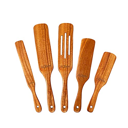 HAIDY Pure Teak Wood Smooth Spurtle Set, Thermal Resistant Wooden
