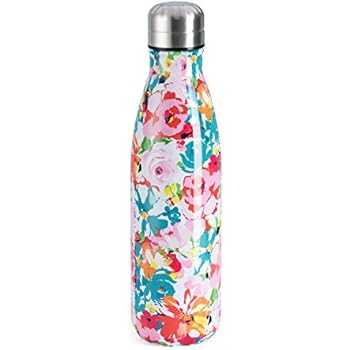 Jujin Double Wall Vacuum Insulated Water Bottle Leak Proof Sports Water Bottle Narrow Mouth BPA Free 304 Stainless Steel Keep Hot 12 hours/Cold 24 hours 17oz(500ml) Red Rose