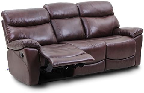 VH FURNITURE Top Grain Leather Reclining Sofa 3 Seats In Brown