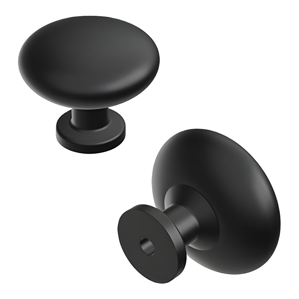 Hickory Hardware 10 Pack of Round Kitchen Cabinet Knobs, Quality Drawer and Dresser Knob, Handle Pulls for Cabinet Doors, Bathroom Drawers, 1-1/8 Inch, Matte Black