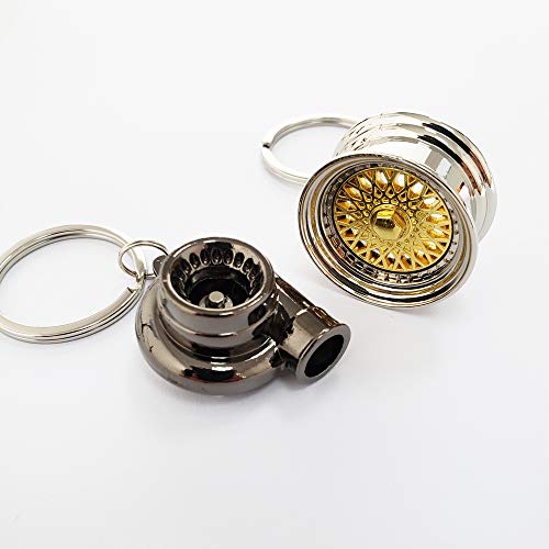 Ispeedytech 5 Auto Part Model Metal Keychain/Key Ring/Holder Set- Wheel Rim Tyre,Spinning Turbo, Six Speed Manual Transmission Shift, NOS Mini Nitrous Oxide Bottle, Wrench Keychain