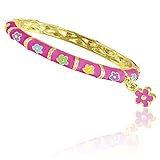 Girls Bracelet with Dangle Charm | Flower Bracelet for Girls Charm Bracelet | Bangle Bracelets for Kids | Adorable Dangle Flower Charm, Hinged Lock