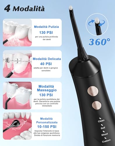 Dental Water Flosser 2025 Test Winner 5 Jet Nozzles and 4 Modes, Dental Hygiene and Interdental Cleaning, Oral Hygiene, Large Tank, IPX7 Waterproof for Home and Travel