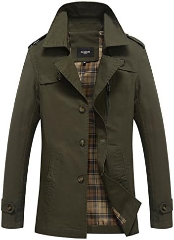 Salamay Men's Casual Single-Breasted Cotton Lightweight Jacket Trenchcoat Windbreaker Army Green Medium