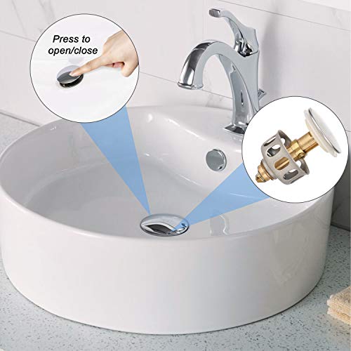 Sink Drain Strainer, Wash Basin Bounce Drain Filter, LACE INN Pop Up Drain Hair Catcher with Basket Bathroom Sink Stopper Replacement for 1.38” Diameter, 1 PC