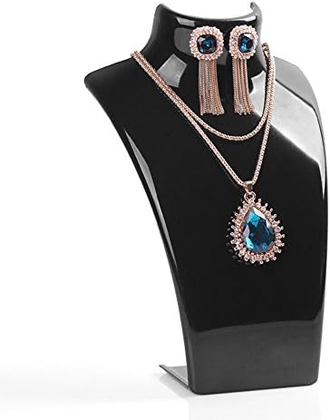 Hers Necklace Bust Display Stand Jewelry Earring Pendant Holder Showcase Case Organizer Mannequin (Acrylic Black)