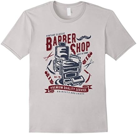 Mens BARBERSHOP VINTAGE RETRO SALON CHAIR AD T-SHIRT Small Silver