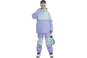 SNOWVERB Women's and Men's Two Piece Snowsuits Couples Ski Jacket and Pants Set Waterproof Unisex Snowboard Snow Suits, Purpl
