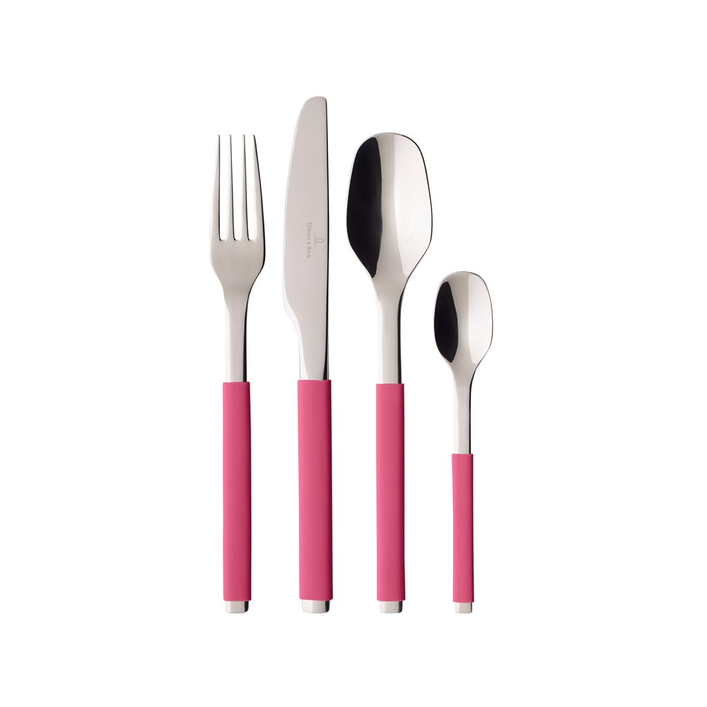 Villeroy & Boch S+ Berry Fantasy Cutlery for up to 6 Persons, 24-Pieces, Stainless Steel, Pink Silicone, Coated Handle