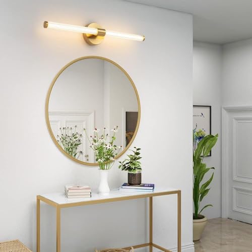 Deyidn Lámparas de tocador de baño dorado espejo LED luz ajustable 22,44 pulgadas moderna lámpara de pared escocesa de 360 ° 20w 3000k luz cálida