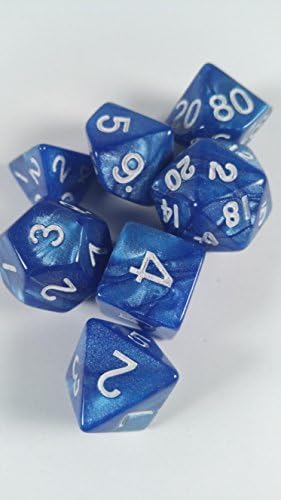 Blue marble style 7 dice set with dice bag RPG