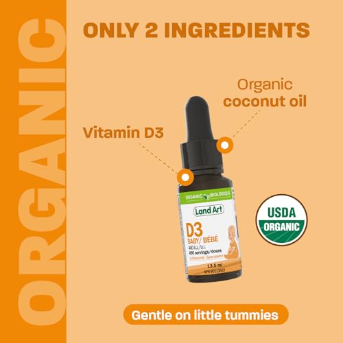 Vitamin D3 Drops for Babies - Certified Organic - Bone and Teeth Development - Easy Dosing - GMO-Free - Gluten-Free - Made in Canada - Supports Immune System - 400 IU per Drop - 490 Servings - 13.5ml