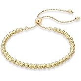 Sterling Silver Diamond-Cut Beaded Adjustable Bolo Bracelet, 4mm Gold Plated Ball Design, Women's Fashion Jewelry