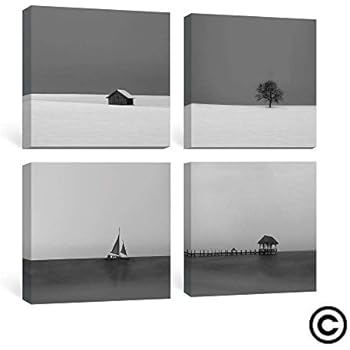 Gronda Scenery Wall Art Landscape Canvas Painting Modern Contemporary Artwork Framed Home Decor Ready to Hang for Living Room Bedroom Bathroom 12x12 Inch, 4 Panels