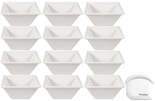 Square Melamine Bowls with Pan Scraper, 12-Pack, White (4 Inches, 8 Ounce)
