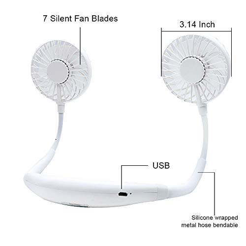 Portable Neck USB Fans - Battery Rechargeable with Colorful LED Light with 3 Speed Adjustable, 360 Â° Free Rotation Hand Free Fan for Home Office Travel Sport Outdoor