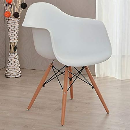 Finch Fox Eames Style Dining Chair/Restaurant Chair/Cafeteria Chair/Cafe Chair/Arm Side Chairs Molded ABS Plastic with Wood & Black Accents Iconic American Mid-Century Styling (White)