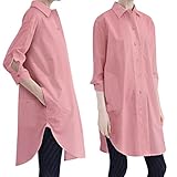 Women's 3/4 Sleeve Solid Loose Shirt Dress with 4 Pockets