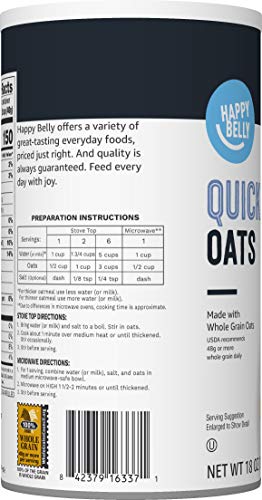 AMAZON BRAND – HAPPY BELLY QUICK COOK OATS, 18 OUNCE
