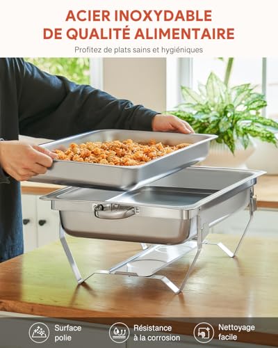 WILPREP Set of 4 Chafing Dishes, 1 Full Dish + 2 Half Plates, Rectangular 9L Stainless Steel Heated Buffets for Restaurants, Parties, Buffets, Banquets, Dinners (Pack of 4 – GN1/1+2×GN1/2)