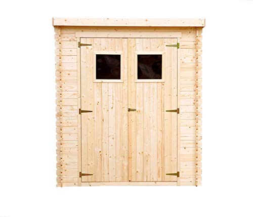 Timbela M312 Abri de jardin en bois exterieur -Chalet en pin/ épicéa- toit plat - 130 x 180 cm- 1,98m2