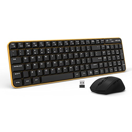 Wireless Keyboard Mouse, Jelly Comb Compact 2.4Ghz Wireless Keyboard and Mouse Combo Multiple Shortcuts with Ergonomic Stand for PC Desktop Laptop Windows XP/7/8/10-Updated (Black and Yellow)