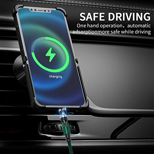 clenye Magnetic Charging Cable, 540° Rotation Magnetic Phone Charger with LED Light 3Pack (10FT/10FT/10FT) 3 in 1 Compatible with Micro USB, Type C and iProduct Device | Blackish Green Nylon-Braided