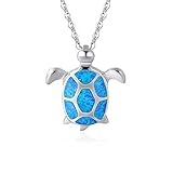 Fancime 925 Sterling Silver Sea Turtle Pendant Necklace Blue Created Opal Jewelry for Women Girls 18