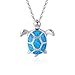 Fancime 925 Sterling Silver Sea Turtle Pendant Necklace Blue Created Opal Jewelry for Women Girls 18