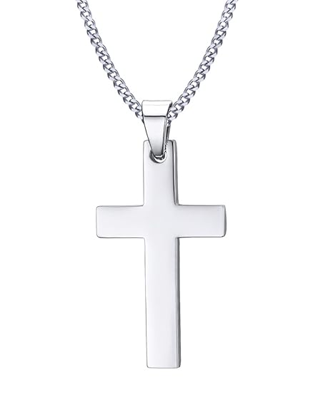Vnox Herren-Halskette aus einfachem, klarem Kreuz mit 60 cm kubanischer Kette