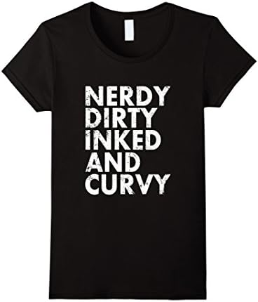 Women's UB nerdy dirty inked and curvy t-shirt tattoo Large Black