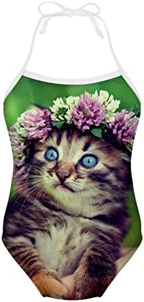 Cozeyat Cat Print Monokini Bathing Suit Size 2 4 6 8 for Swimming Class Trip Hawii