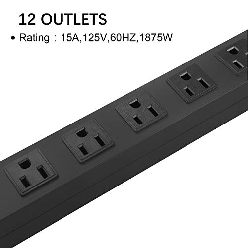 Metal Wall Mount Power Strip, Mountable Power Outlet with 12 AC Outlets