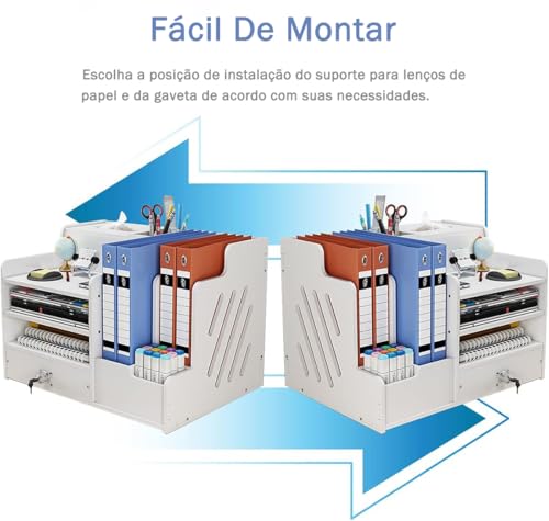 Organizador de Mesa com Gavetas,Organizador de Escritorio Oficina para Papéis, Material de Escritório e Papelaria, Bandeja de Mesa Branca para Artigos de Papelaria
