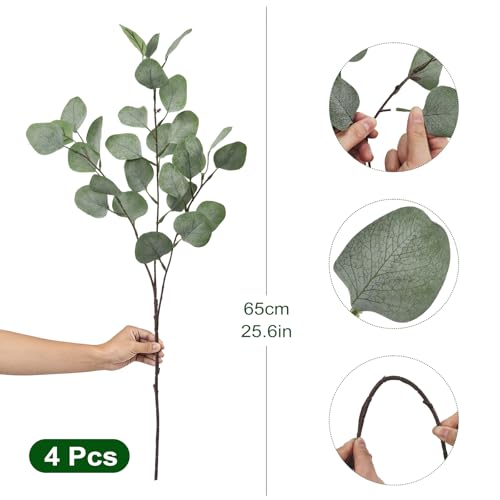 ROLLWAY Pack of 4 Artificial Eucalyptus Decorative Branches, 67 cm, Eucalyptus Easter Branches, Decorative Branches, Green, Fabric for Wedding, Home Decor, Vase, Table Decoration, Party, Christening, Communion, Confirmation, Easter Decoration
