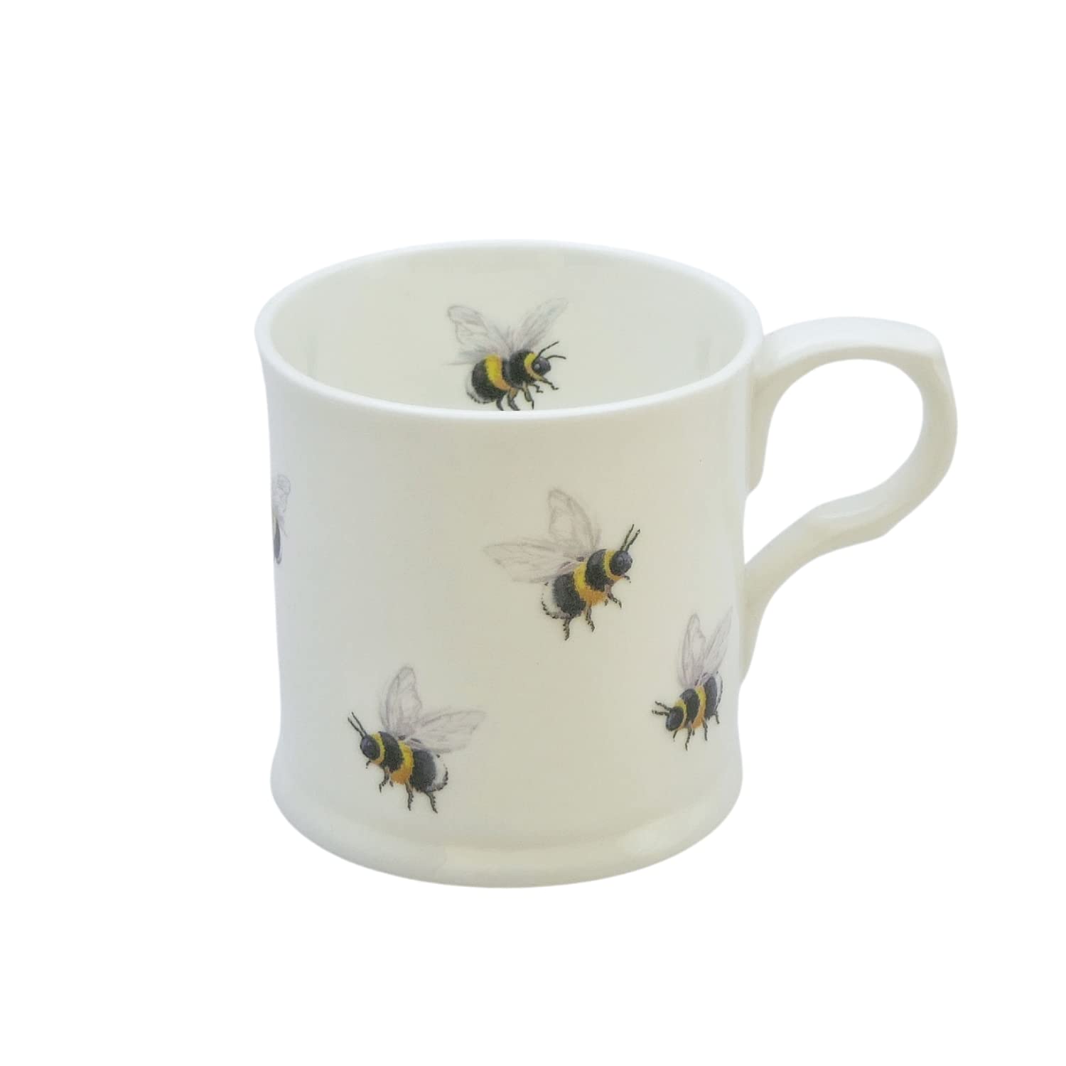 ROCK THE HOME Bees Small Tankard Mug – White Fine English Bone China Cup, Made and Hand Decorated in England, Dishwasher and Microwave Safe, for Coffee Tea Latte Americano, 8 fl oz (236 ml)