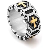 REchoLI Cross Ring for Men,Stainless Steel Vintage Religion Silver & Gold Cross Ring Ornate Distressed Metal Band, Gothic Unisex christian Jewelry Size 8-12