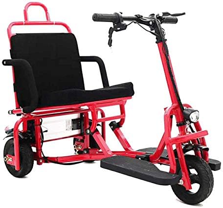 KASIQIWA Portable Folding Electric Tricycle, Aluminum Alloy Lightweight Lithium Battery 10 inch Solid Tire Mini Tricycle for Old Ages,red