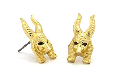 Egypt God Anubis Head Piece Pierced Stud Earring in Gold Tone - Image 4