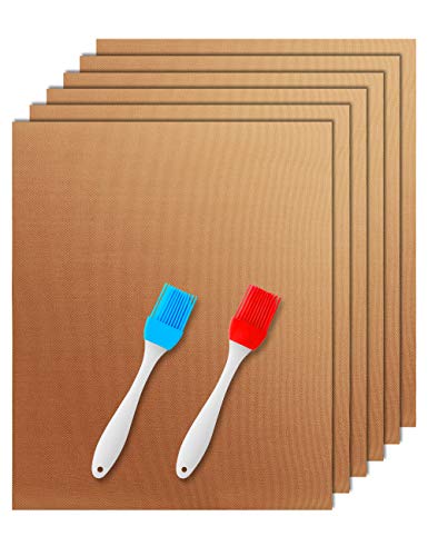 6pcs BBQ Grill Mat, Kungfurenon Grill Mat Non Stick & Baking Mat FDA Approved Safety And Heat Resistance, Reusable And Easy To Clean BBQ Accessories Heat Resistant Mats For Gas Charcoal Electric, Gold