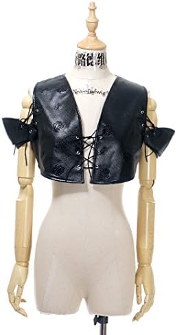 Gothic Punk Jacket Joan of Arc Armor Jacquard Leather Short VestBlack
