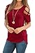 Adreamly Women's Casual Summer Short Sleeve Loose Strappy Cold Shoulder Tops Basic T Shirts Blouses Burgundy Small