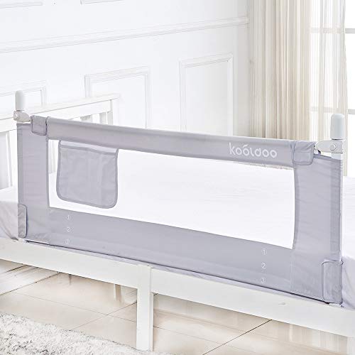 KOOLDOO 59 inch Bed Rails for Toddlers Baby Bed Rail Guard Extra Long Safety Bedrail with Storage Pocket for Kids Twin, Double, Queen & King Size (Gray)