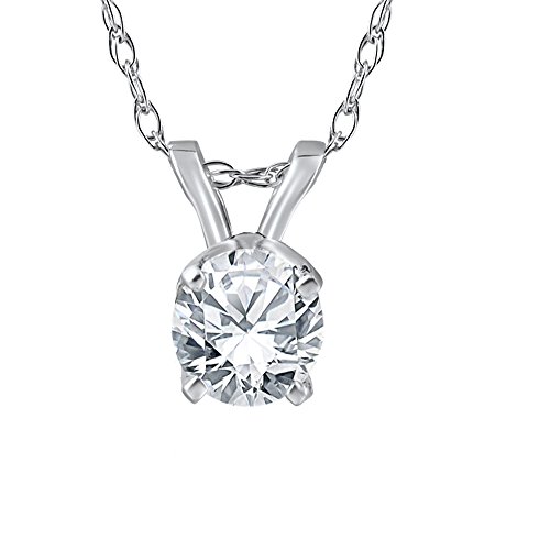1/2 ct Solitaire Round Diamond 14k White Gold Pendant & 18