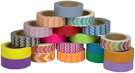 Washi Tape Set, Solid Natural Earth Colors Rainbow Masking Tape For Kids, DIY Crafts, Planners And Bullet Journals With A Unique Zig Zag Chevron Multi-Colored Variety Pack, Set Of 20