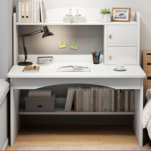 GGEROU Writing Study Table with Hutch Shelf and File Drawer,Large Computer Desk For Home Office,Standing Desk With Shelves Storag - Student Study Desk -Ideal for Gaming and Work (White)