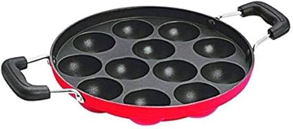 JET Non Stick 12 Cavity Appam patra with Side Handles (Large Size, Red)